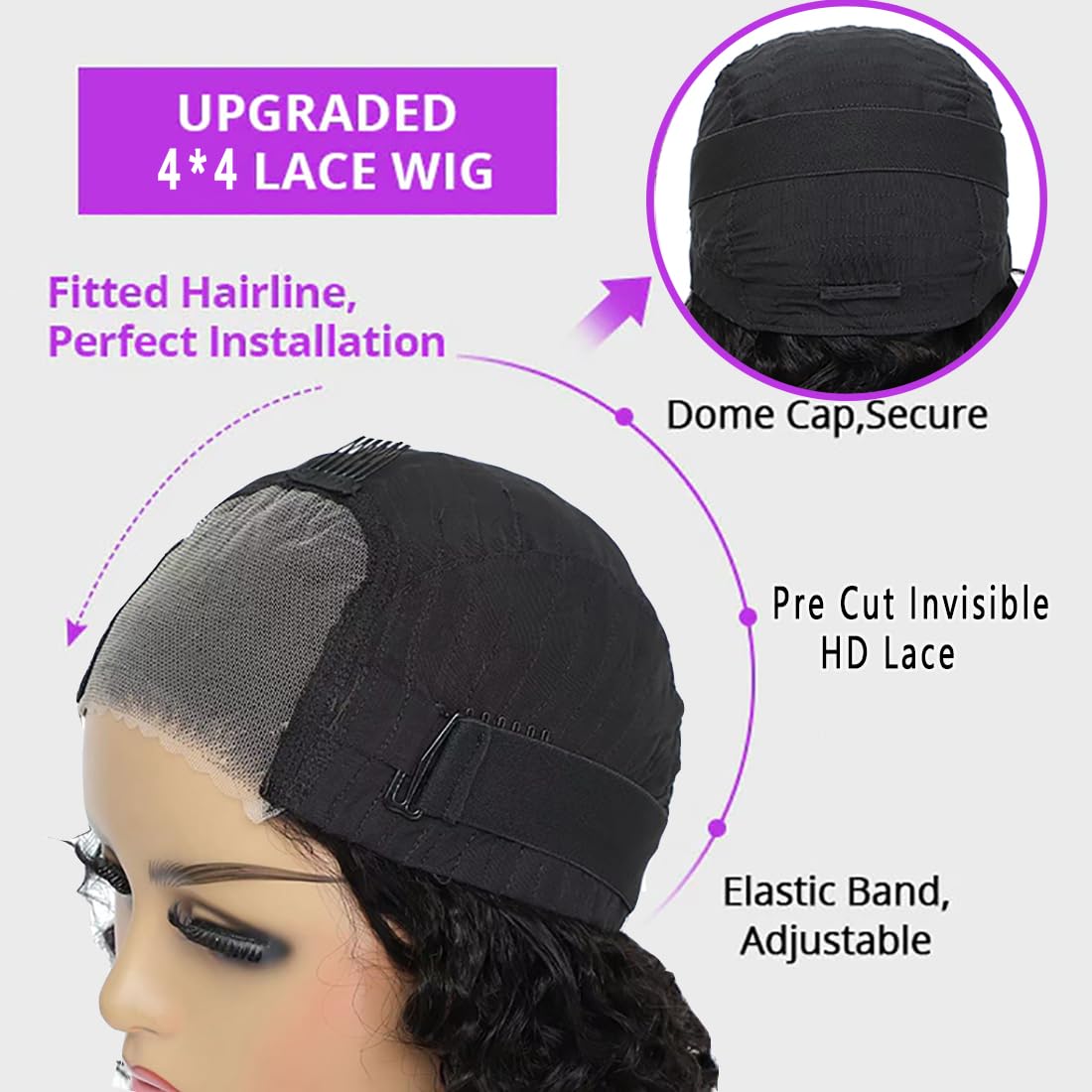 Pre Plucked Deep Wave Bob Wig Lace Front Wigs for Beginners Upgraded No Glue Pre Cut 4x4 Lace Closure Glueless Wigs for Black Women 12 Inch
