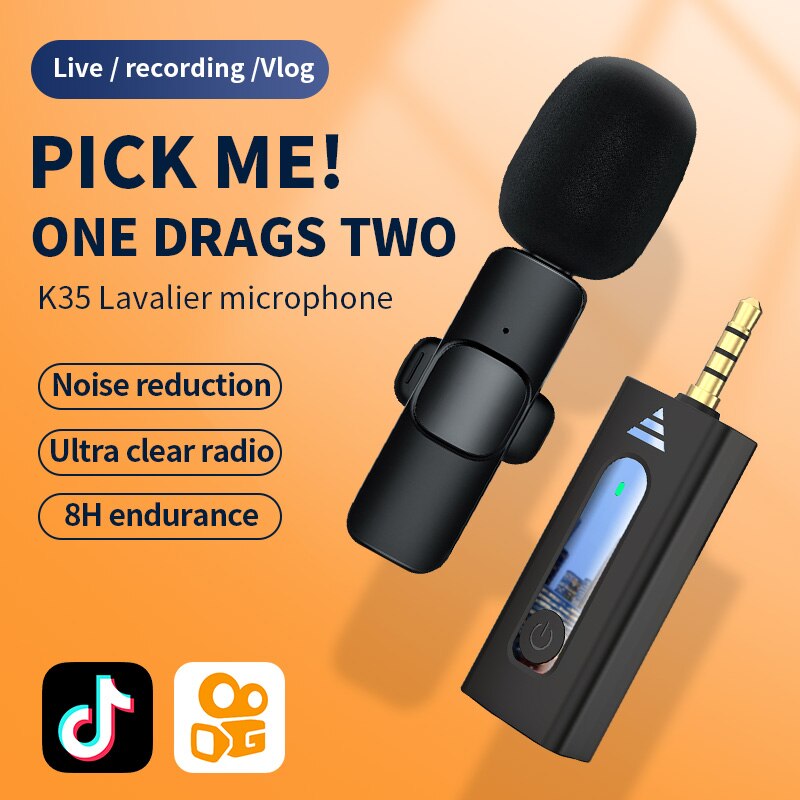 Wireless 3.5mm Lavalier Lapel Microphone Omnidirectional Condenser Mic for Camera Speaker Smartphone Recording Mic for