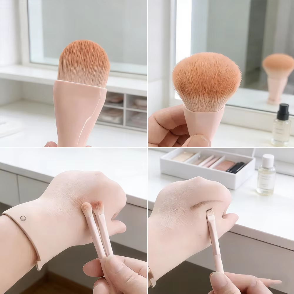 Hot Selling 5-in-1 Mini Makeup Brush Set with Mirror Travel Size Eyeshadow Powder Foundation Brush Beauty Tool