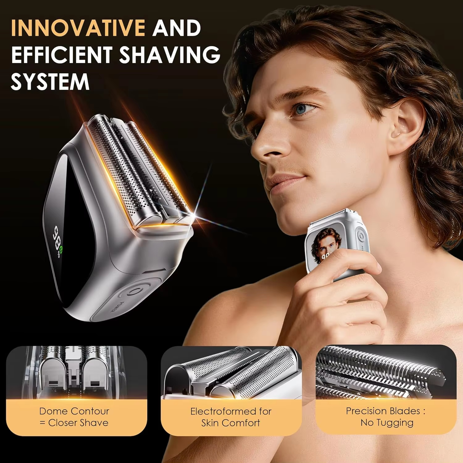 Electric Razor for Men with Mirror Design,20,000 RPM Motor,LED Display,3 Floating Blades,IPX7 Waterproof - Ideal for Travel&Home