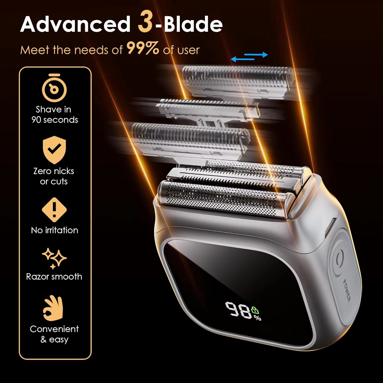 Electric Razor for Men with Mirror Design,20,000 RPM Motor,LED Display,3 Floating Blades,IPX7 Waterproof - Ideal for Travel&Home