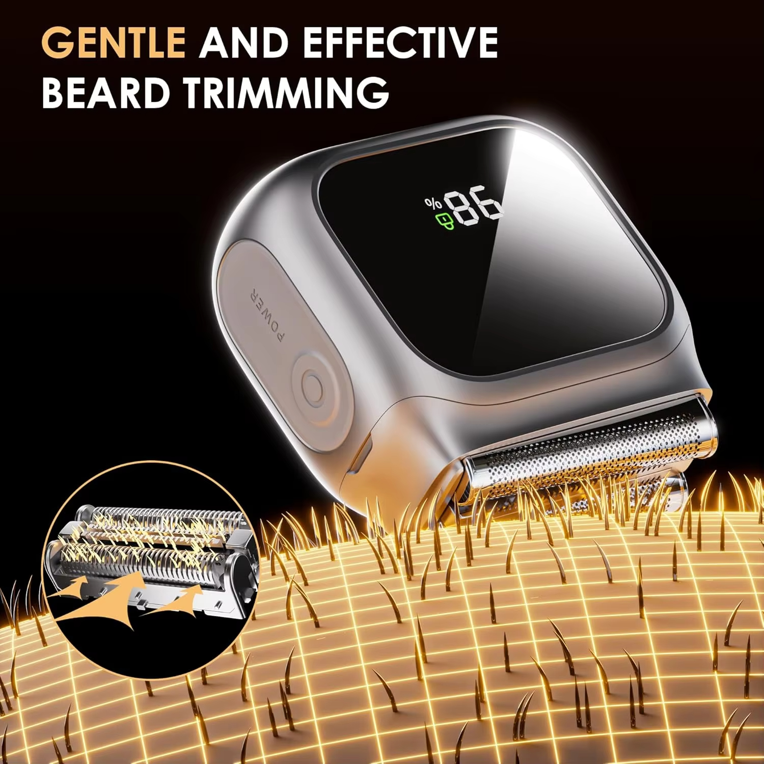 Electric Razor for Men with Mirror Design,20,000 RPM Motor,LED Display,3 Floating Blades,IPX7 Waterproof - Ideal for Travel&Home
