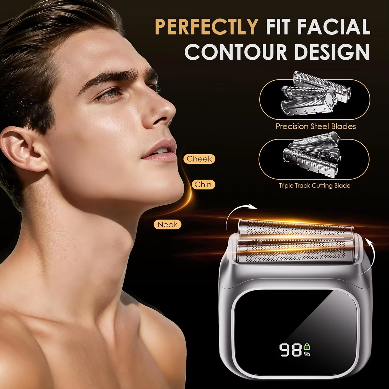 Electric Razor for Men with Mirror Design,20,000 RPM Motor,LED Display,3 Floating Blades,IPX7 Waterproof - Ideal for Travel&Home