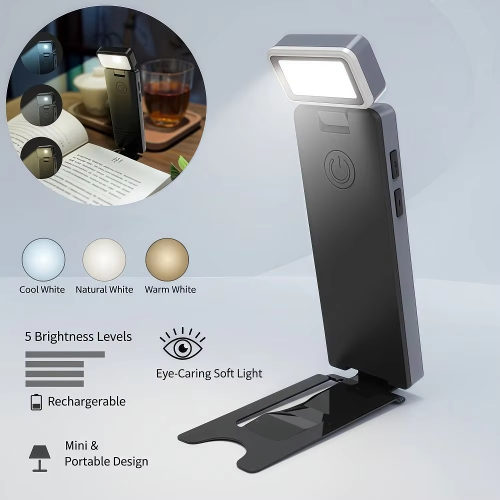 LED Clip-On Book Light Rechargeable 3 Colors Bookmark Lamp 5 Brightness Eye-Protection Mini Book Lamp Night Bed Reading