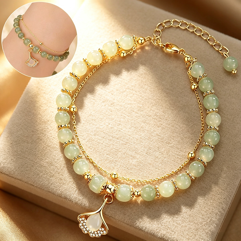 Women's bracelets, double-layer apricot leaf bracelets, women's fashion, high-end sense, Valentine's Day gifts for girlfriends, birthday gifts, female accessories