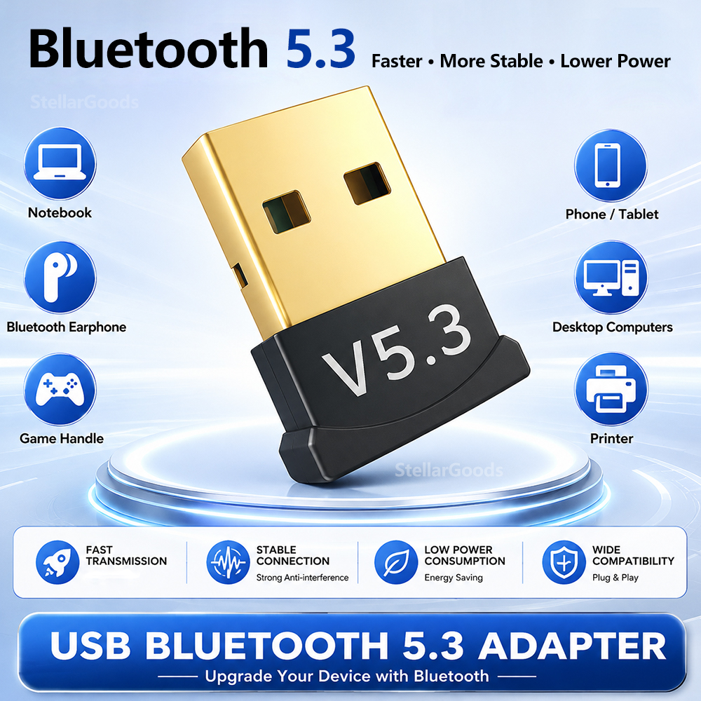 USB Wireless Bluetooth Adapter 5.3 Transmitter Receiver For Computer PC Laptop Phone Tablet Printer Headphone Speaker Wireless Mouse Keyboard USB Music Dongle Adapter Car Speaker