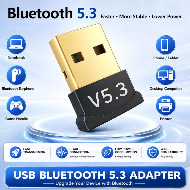 USB Wireless Bluetooth Adapter 5.3 Transmitter Receiver For Computer PC Laptop Phone Tablet Printer Headphone Speaker Wireless Mouse Keyboard USB Music Dongle Adapter Car Speaker