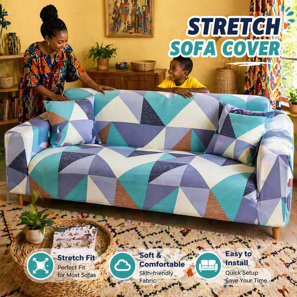 Stretch Sofa Cover Elastic Slipcover for 1 2 3 Seater Couch Protector Soft Washable （not include sofa）