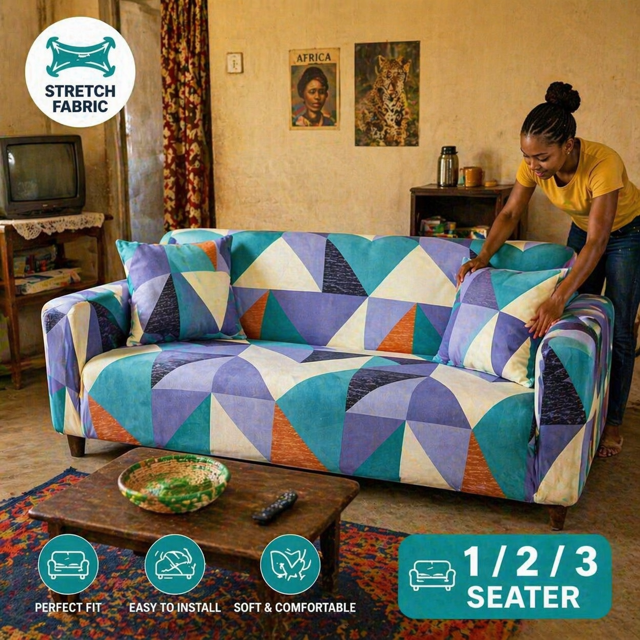 Stretch Sofa Cover Elastic Slipcover for 1 2 3 Seater Couch Protector Soft Washable （not include sofa）