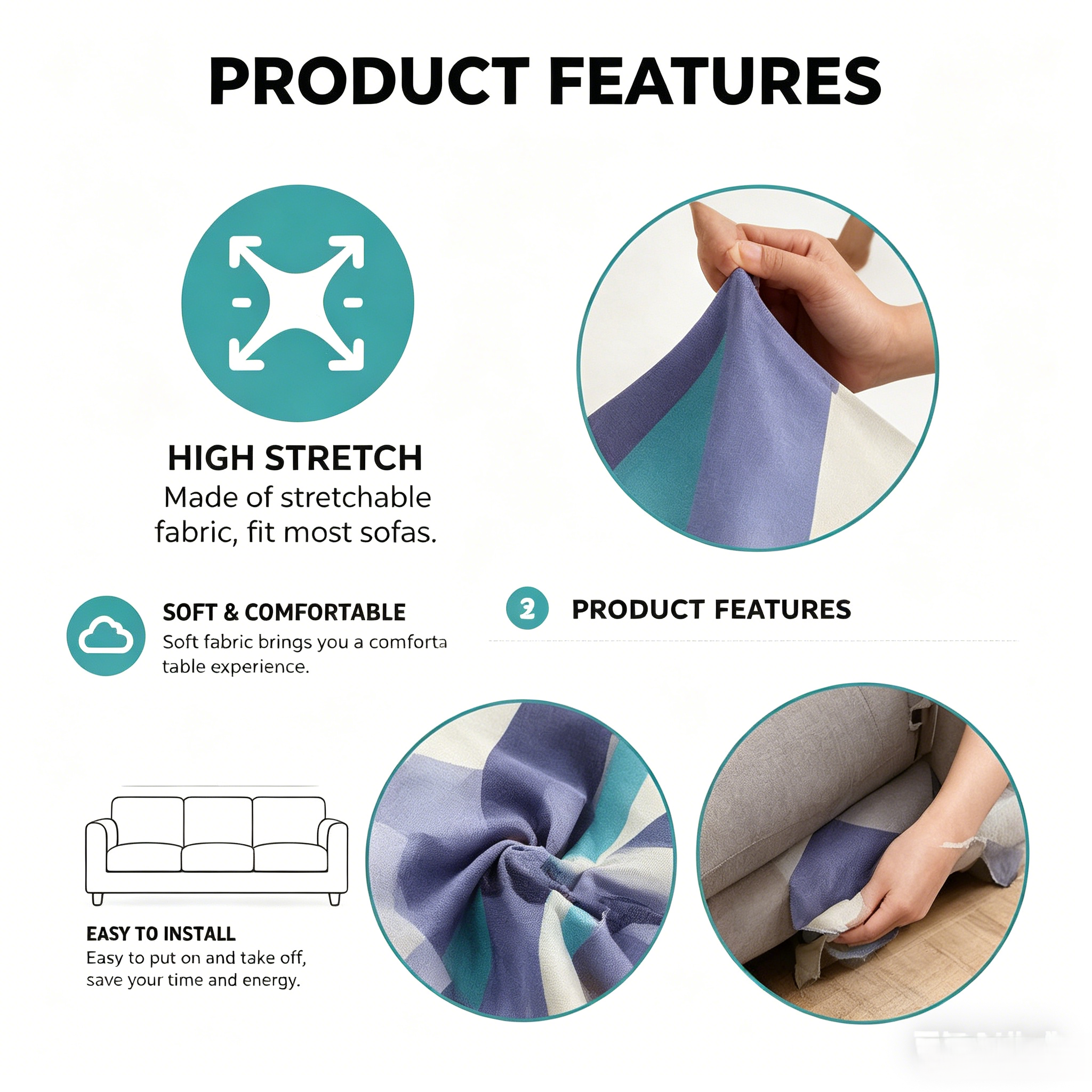 Stretch Sofa Cover Elastic Slipcover for 1 2 3 Seater Couch Protector Soft Washable （not include sofa）