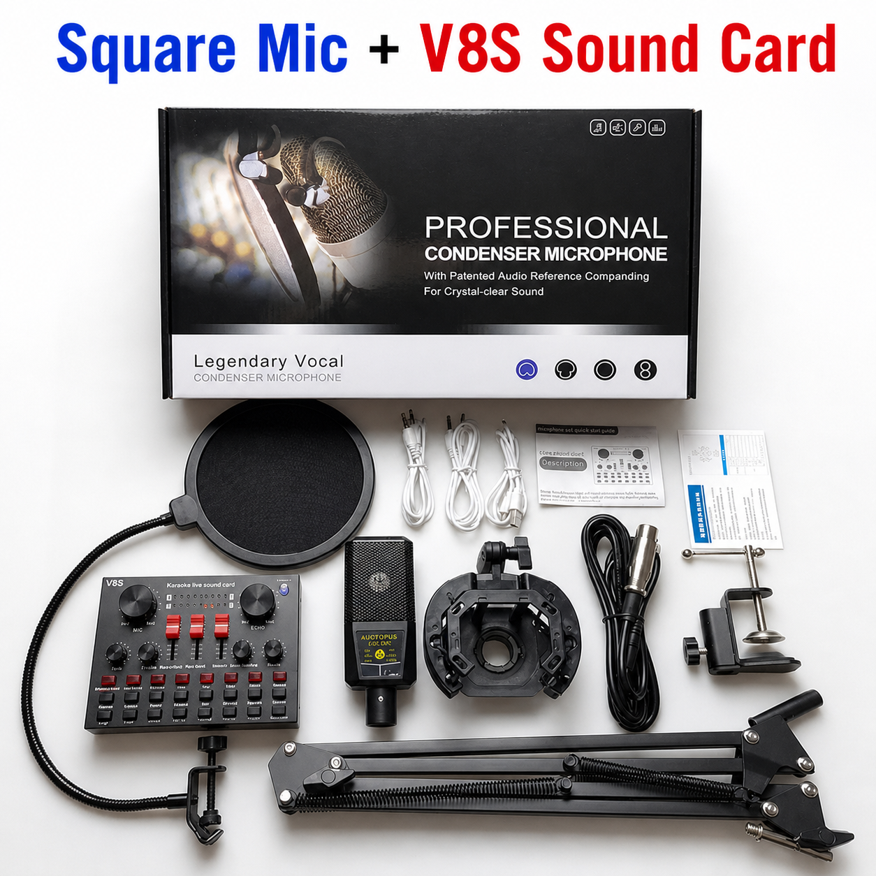 Professional Microphone Set  – Multiple Options Available (With or Without Sound Card)   for Streaming & Recording PC microphone, recording studio, condenser microphone, game live broadcast, KTV