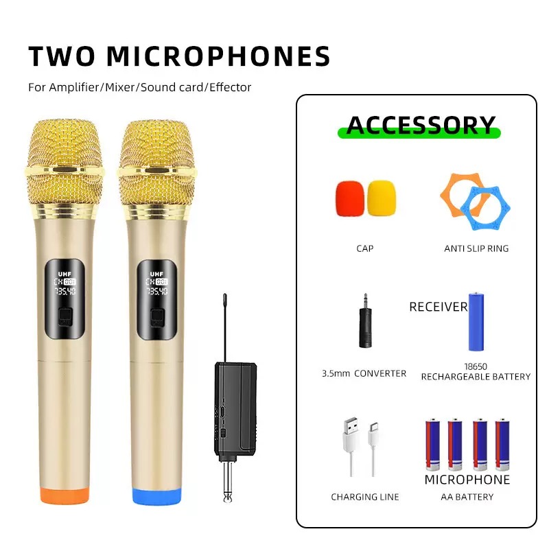 Wireless Microphone,Wireless Dual UHF Microphone,Dual Handheld Dynamic Wireless Mic for Karaoke Singing, Wedding, DJ, Party, Speech, Church, Class Use,PA System
