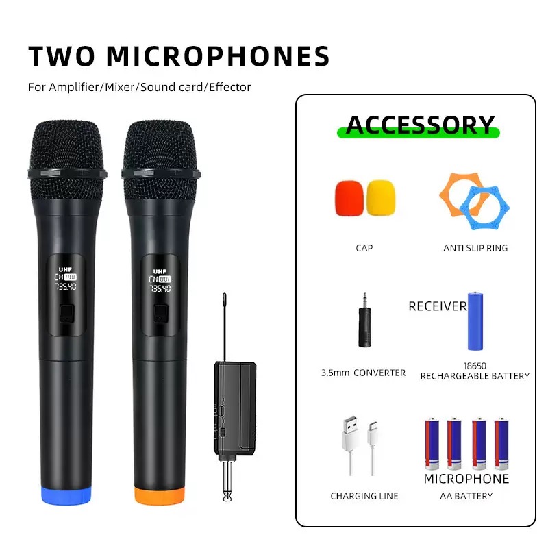 Wireless Microphone,Wireless Dual UHF Microphone,Dual Handheld Dynamic Wireless Mic for Karaoke Singing, Wedding, DJ, Party, Speech, Church, Class Use,PA System