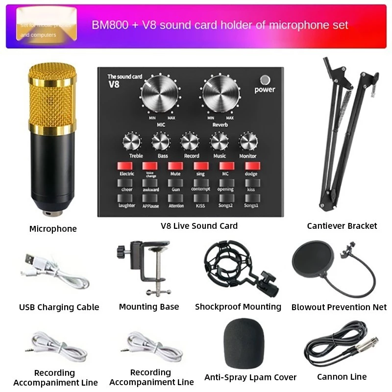 Podcast Equipment Bundle, Recording Studio Package with Podcast Microphone and Voice Changer, V8 Live Sound Card,Audio Interface for Laptop Computer Vlog Living Broadcast Live Streaming YouTube TikTok