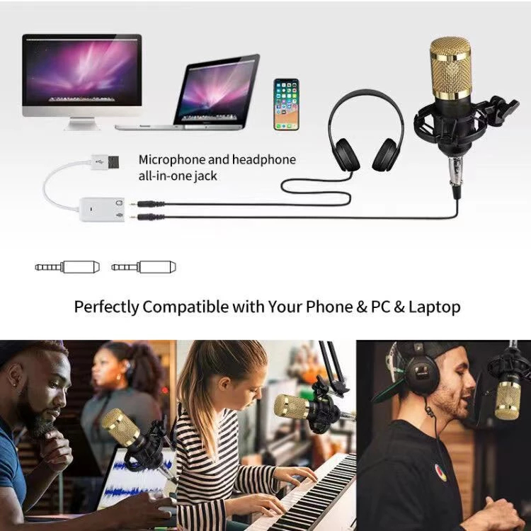 Live Broadcast Microphone Mic-Kit Comes With Reverb Adjustment Capacitor Microphone( No Sound Card) For Recording Live Gaming Video Noise Reduction Conference