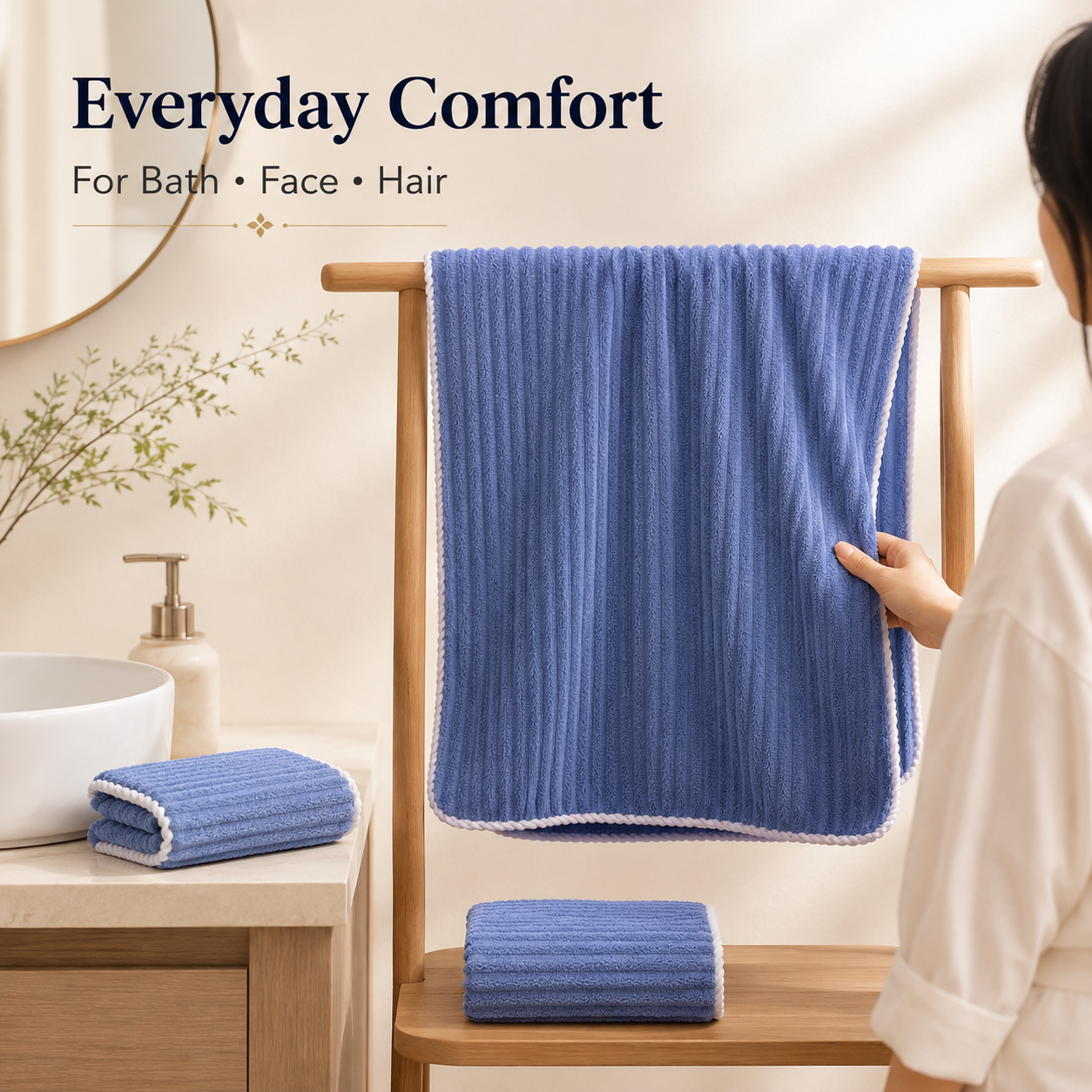3-Piece Soft Towel Gift Set, 1 Bath Towel + 2 Hand Towels, Absorbent Coral Velvet Towels for Home, Travel & Gifting