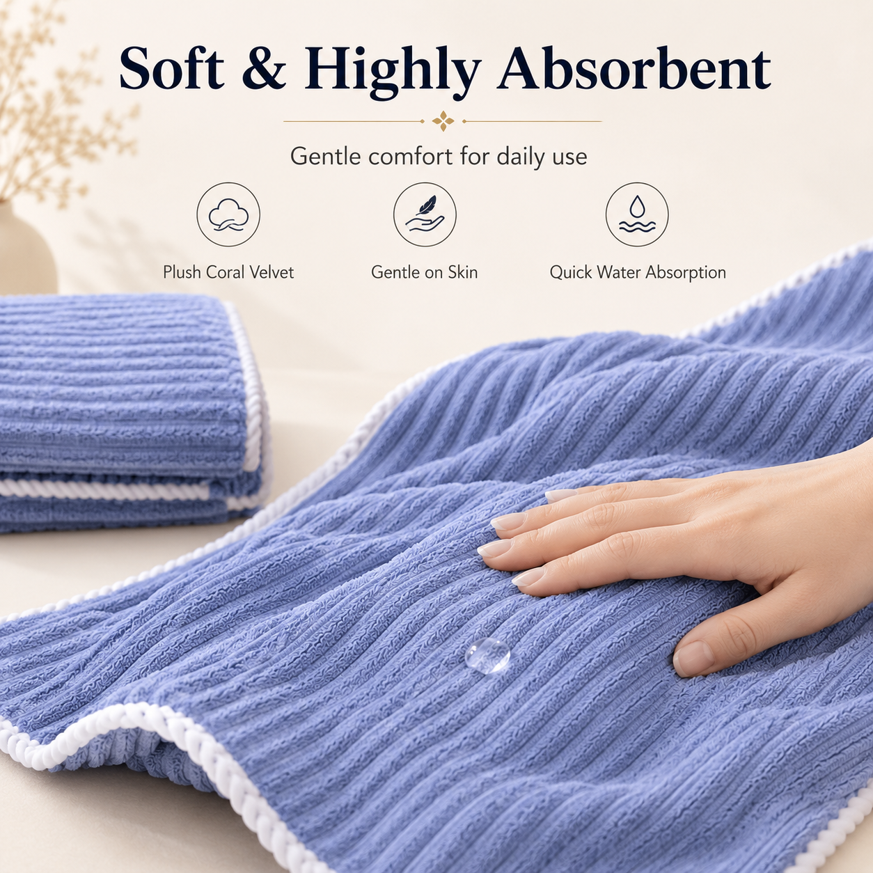 3-Piece Soft Towel Gift Set, 1 Bath Towel + 2 Hand Towels, Absorbent Coral Velvet Towels for Home, Travel & Gifting