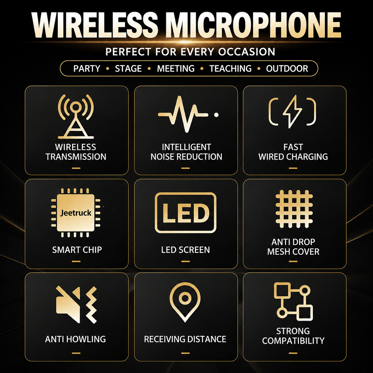 Wireless Microphone,Wireless Dual UHF Microphone,Dual Handheld Dynamic Wireless Mic for Karaoke Singing, Wedding, DJ, Party, Speech, Church, Class Use,PA System