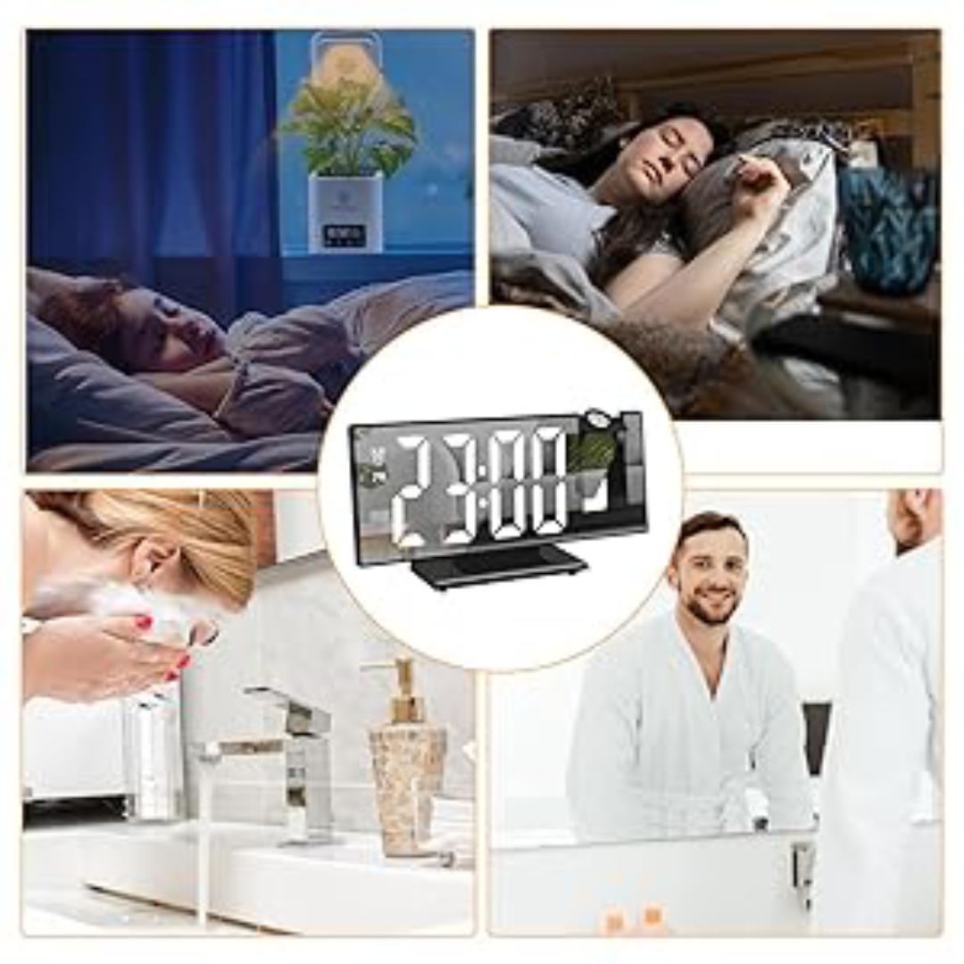 Projection Digital Alarm Clock - Multifunctional Projector Clock with 8-Inch LED Screen | Long Battery Life Temperature Monitor, off Makeup for Heavy Sleepers, Adults