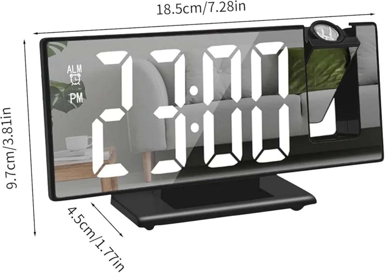 Projection Digital Alarm Clock - Multifunctional Projector Clock with 8-Inch LED Screen | Long Battery Life Temperature Monitor, off Makeup for Heavy Sleepers, Adults