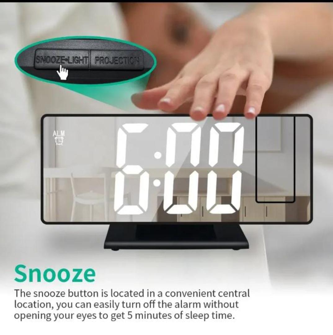Projection Digital Alarm Clock - Multifunctional Projector Clock with 8-Inch LED Screen | Long Battery Life Temperature Monitor, off Makeup for Heavy Sleepers, Adults