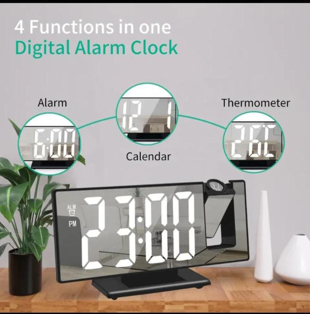 Projection Digital Alarm Clock - Multifunctional Projector Clock with 8-Inch LED Screen | Long Battery Life Temperature Monitor, off Makeup for Heavy Sleepers, Adults