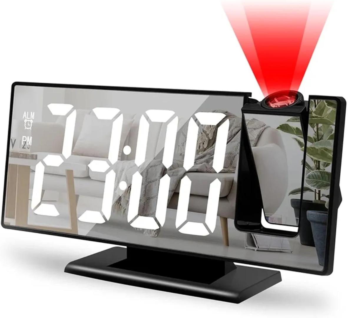 Projection Digital Alarm Clock - Multifunctional Projector Clock with 8-Inch LED Screen | Long Battery Life Temperature Monitor, off Makeup for Heavy Sleepers, Adults