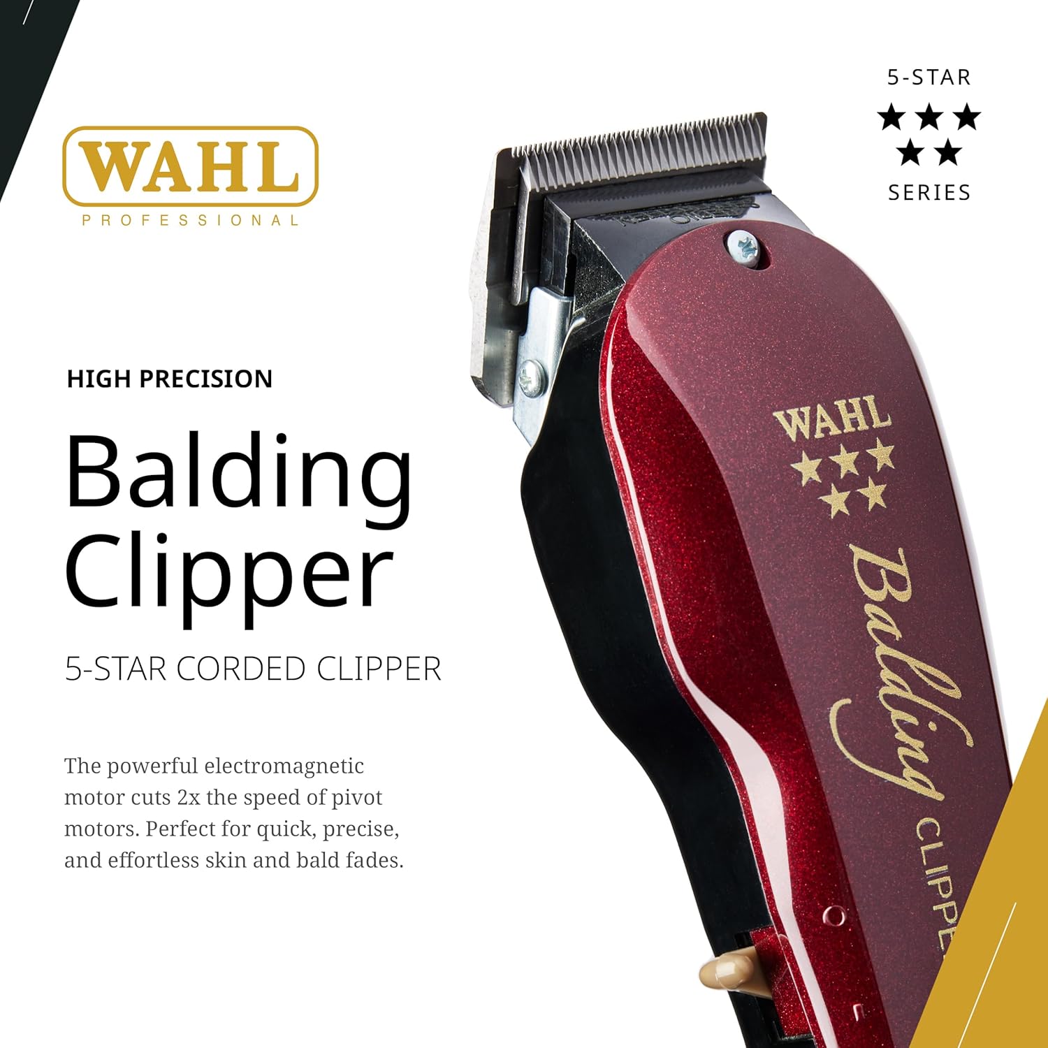 WAHL Professional 5 Star Series Balding Clipper Corded Hair Cutting Machine V5000 Electromagnetic Motor Ultra Close Zero Gap Barber Salon Fade Precision Clippers Heavy Duty Grooming Tool