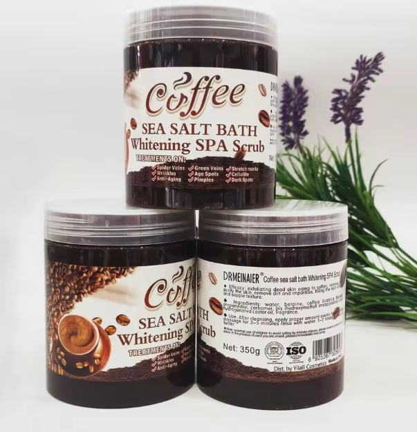 Dr. Meinaier Coffee Sea Salt Bath Whitening SPA Scrub – 350g Organic Dead Sea Salt & Coffee Body Scrub for Exfoliating, Unclogging Pores & Smoothing Skin