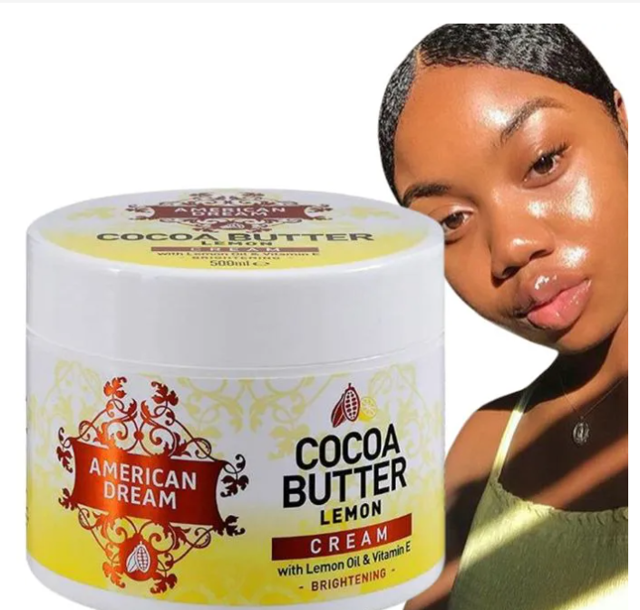 American Dream Cocoa Butter Lemon Brightening Cream – 500ml Infused with Lemon Oil & Vitamin E for Glowing, Radiant Skin