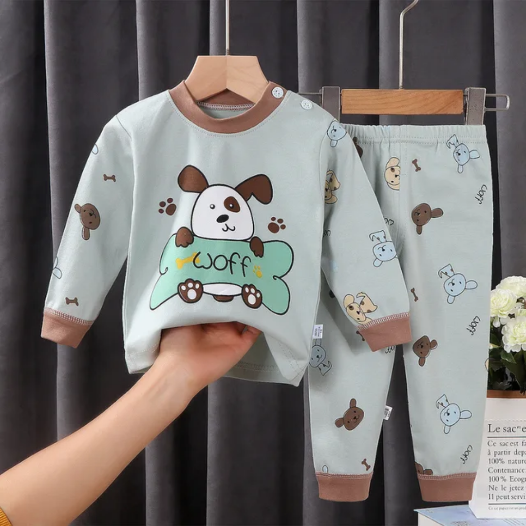 💯%Fancy Cotton  Suit Cartoon themed  wolf multi Wear kids Baby kids Pajamas two pieces set Breathable All Season comfortable
