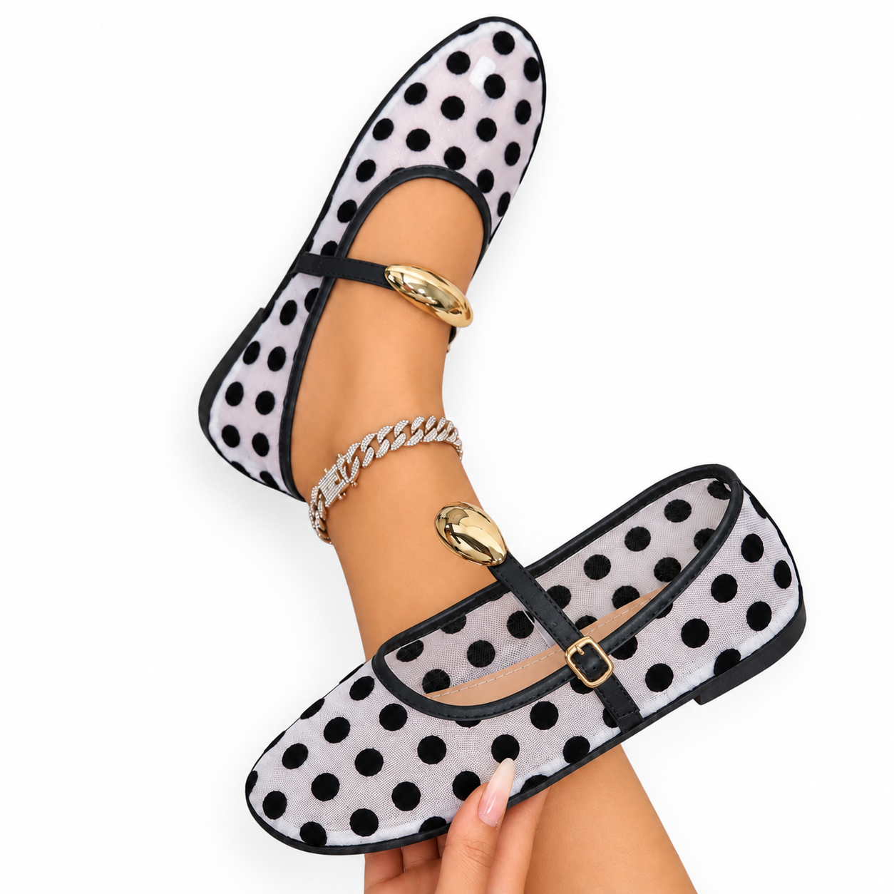 Adorable Mary Jane Mesh Ballerina Shoes Doll Shoes for Ladies Women Girls Polka Dot Series