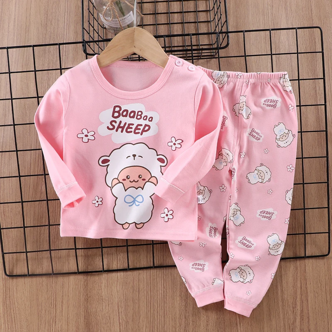 💯%Fancy Cotton  Suit Cartoon themed  Baa Sheep multi Wear kids Baby kids Pajamas two pieces set Breathable All Season comfortable
