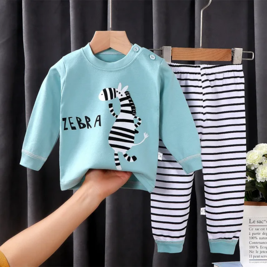 💯%Fancy Cotton  Suit Cartoon themed  zebra multi Wear kids Baby kids Pajamas two pieces set Breathable All Season comfortable