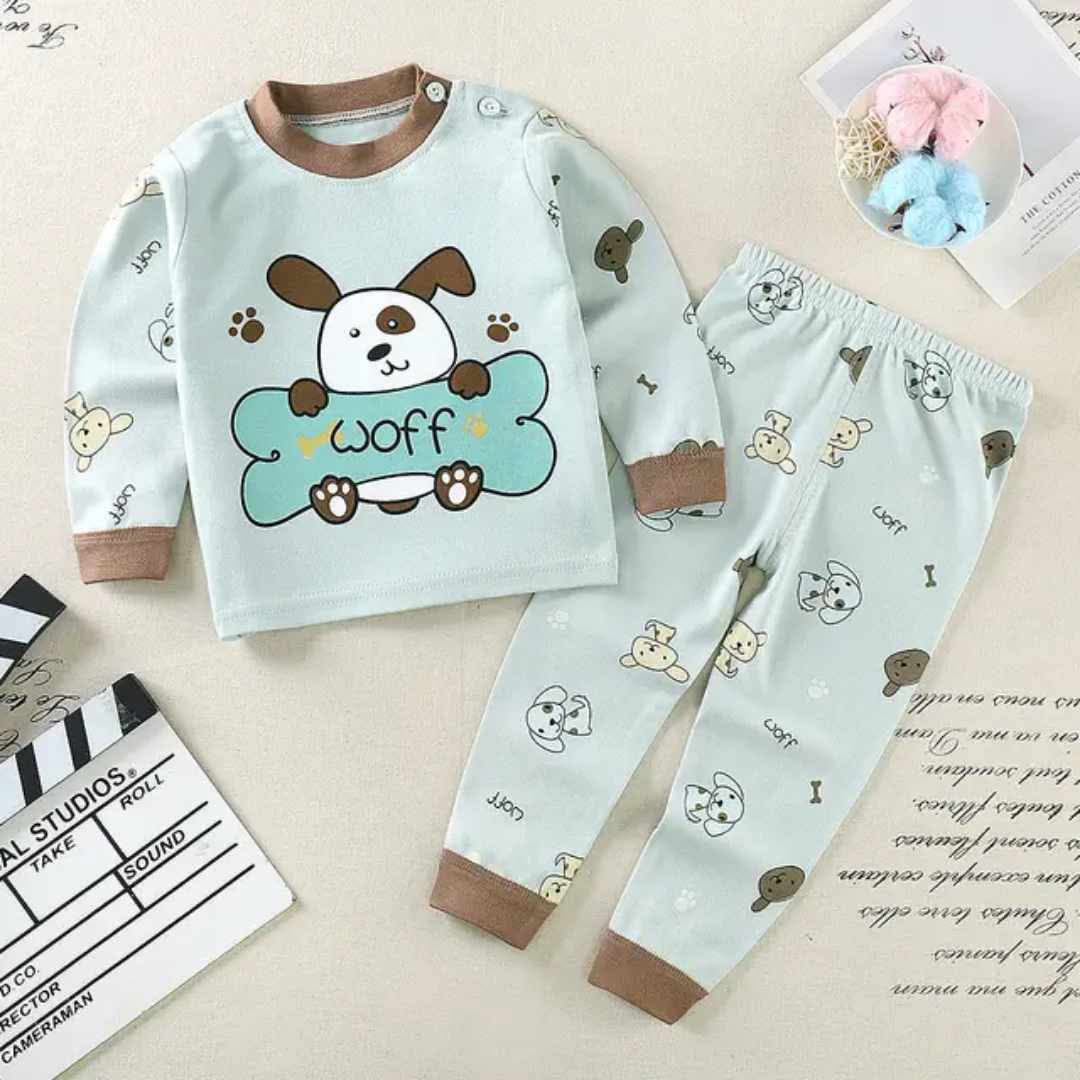 💯%Fancy Cotton  Suit Cartoon themed  wolf multi Wear kids Baby kids Pajamas two pieces set Breathable All Season comfortable