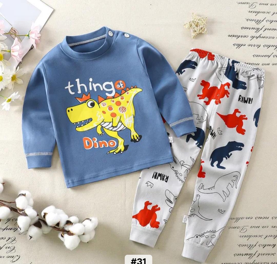 💯%Fancy Cotton  Suit Cartoon themed  dinosaur multi Wear kids Baby kids Pajamas two pieces set Breathable All Season comfortable
