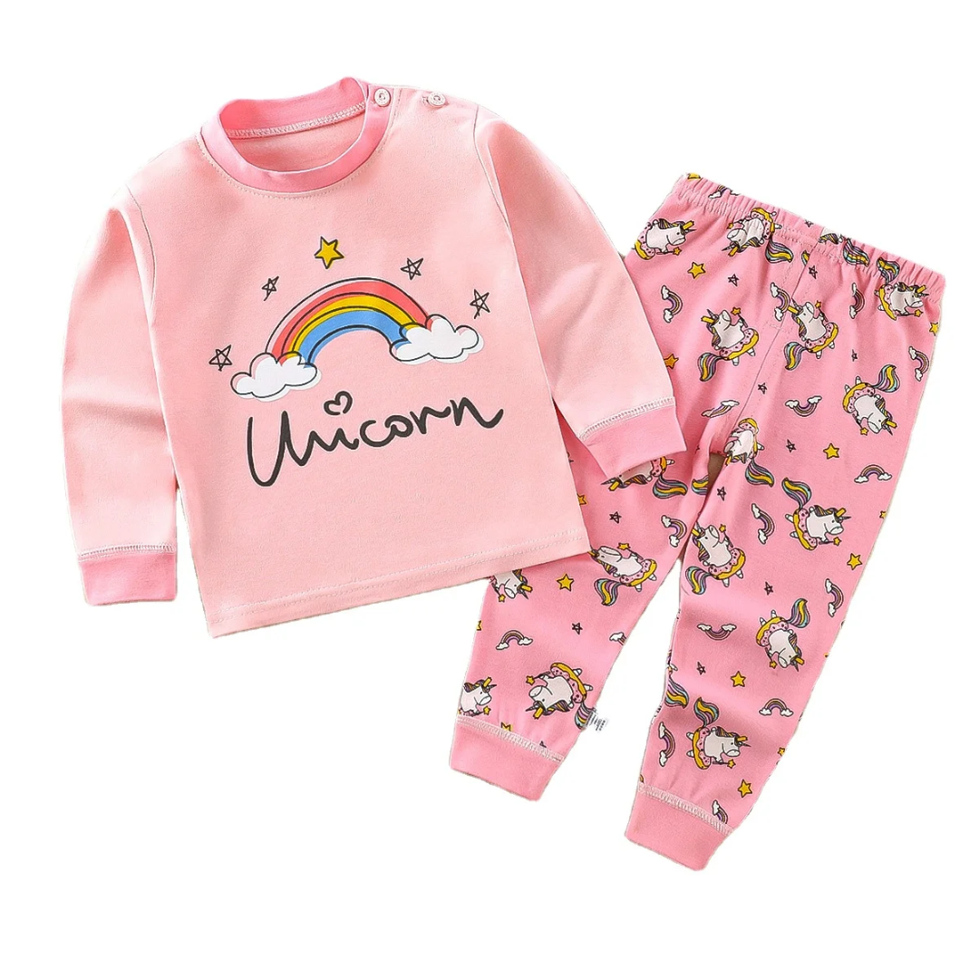 💯%Fancy Cotton  Suit Cartoon themed  unicorn multi Wear kids Baby kids Pajamas two pieces set Breathable All Season comfortable