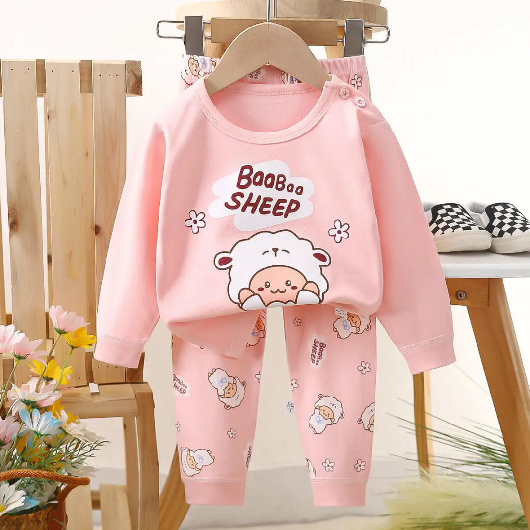 💯%Fancy Cotton  Suit Cartoon themed  Baa Sheep multi Wear kids Baby kids Pajamas two pieces set Breathable All Season comfortable