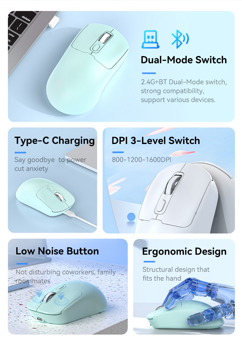 Rechargeable Mouse Wireless Mouse Bluetooth Dual-Mode Silent Office Laptop Peripheral Mouse