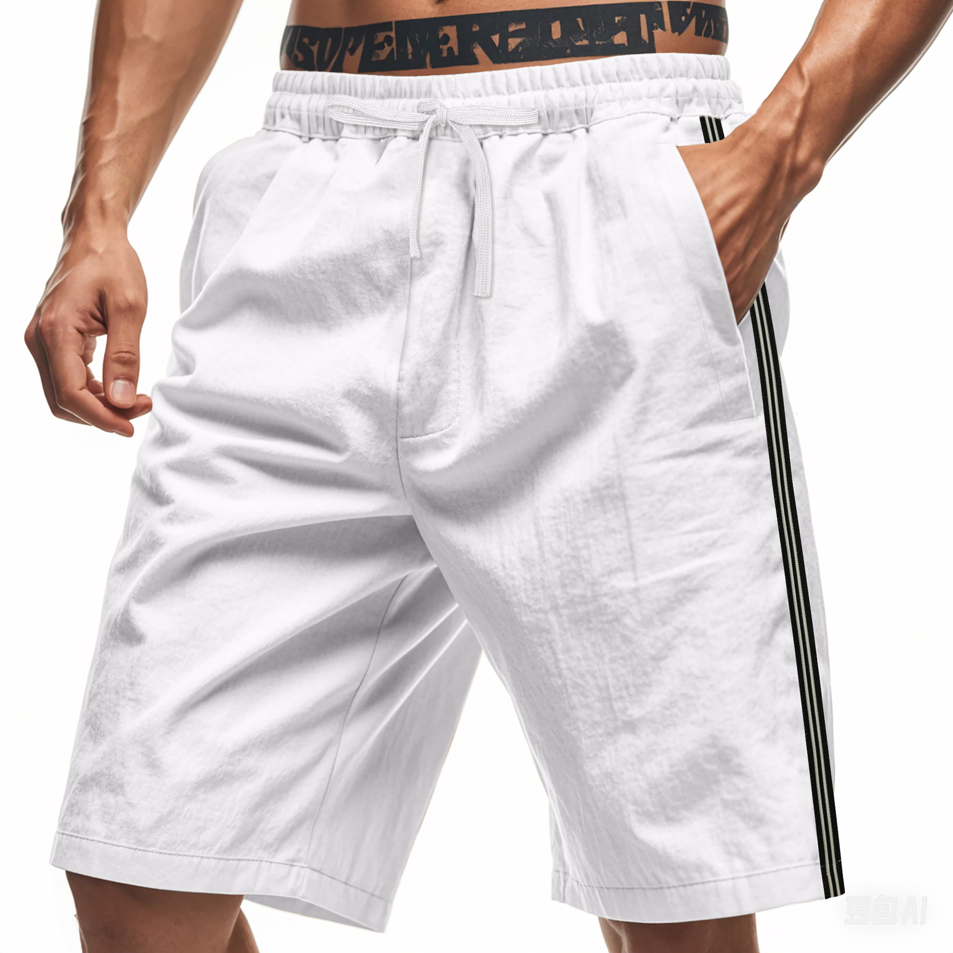 Men's Bottoms Shorts Men's Beach Outdoor Sports Shorts Breathable Striped Casual Five Quarter Pants