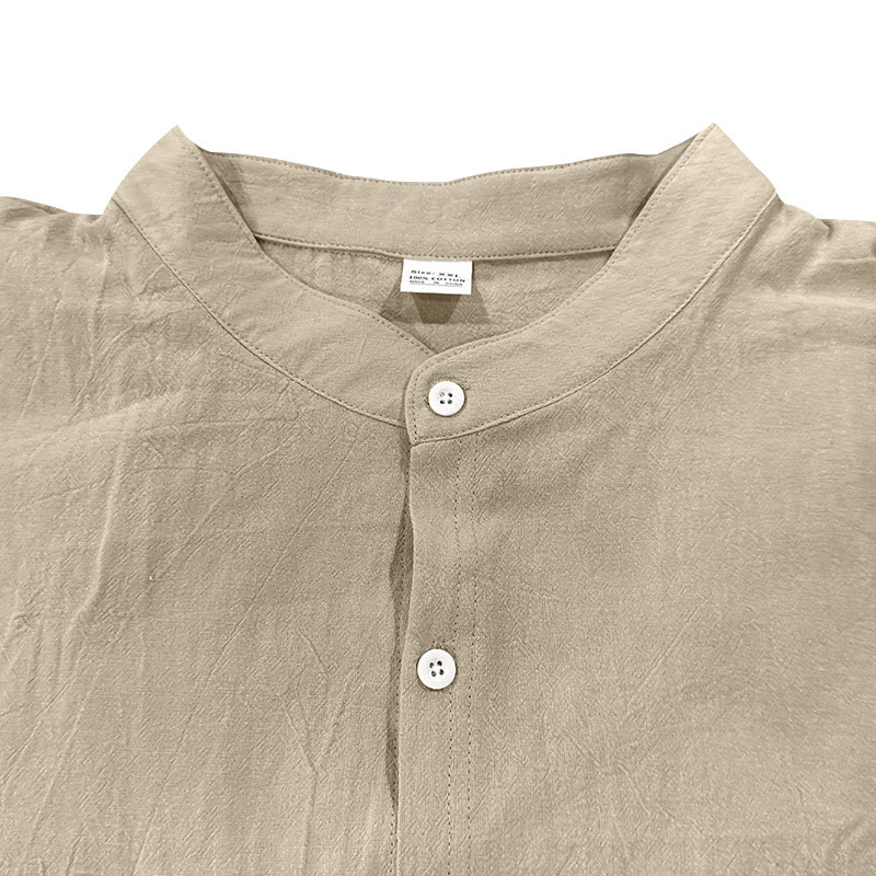 Men's Clothing Sets Two-Piece Outfits Men's Linen Stand-Up Collar Loose Breathable Shirt Pants Set for Casual Commuting