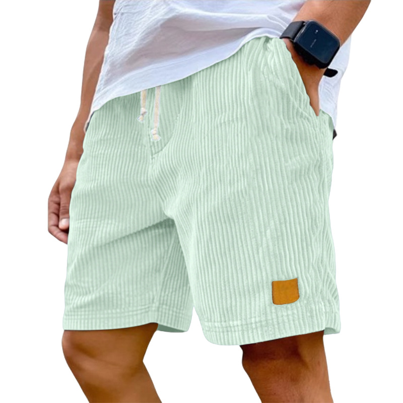 Men's Clothing Bottoms Shorts Men's Summer New Vintage Embroidered Leather Label Corduroy Lace-Up Casual Shorts