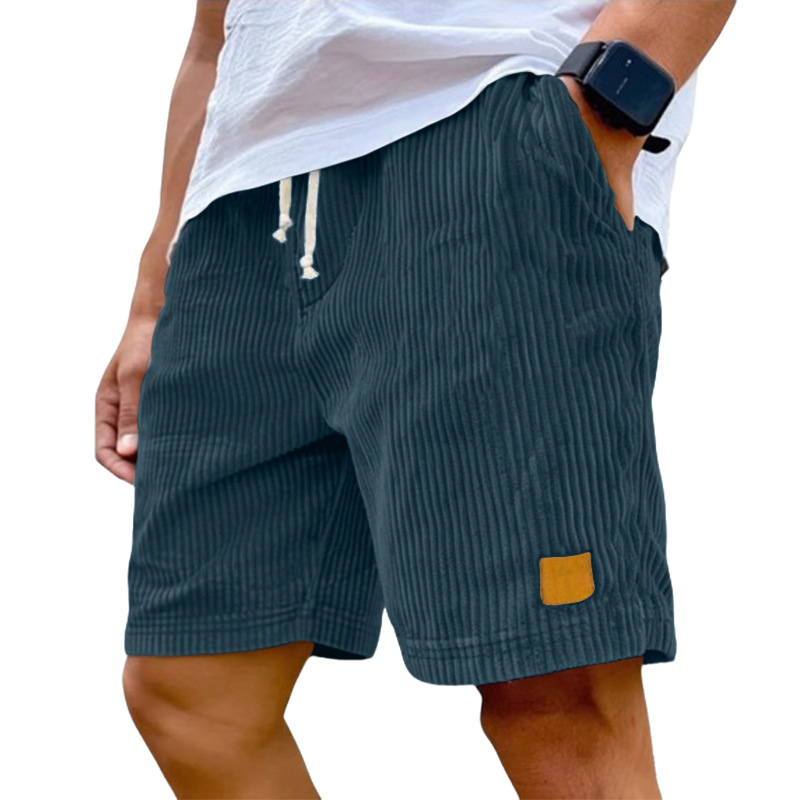 Men's Clothing Bottoms Shorts Men's Summer New Vintage Embroidered Leather Label Corduroy Lace-Up Casual Shorts