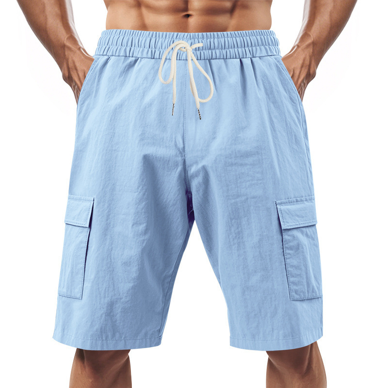 American Style Workwear Shorts Summer Casual Versatile Multi-Pocket Drawstring Breathable Comfortable Men's Shorts