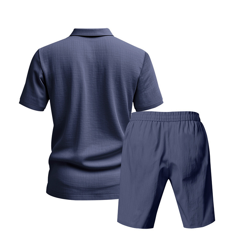Men's Clothing Sets Two-Piece Outfits Summer Men's Loose Casual Linen Breathable Polo Shirt Short Sleeved Beach Shorts Set
