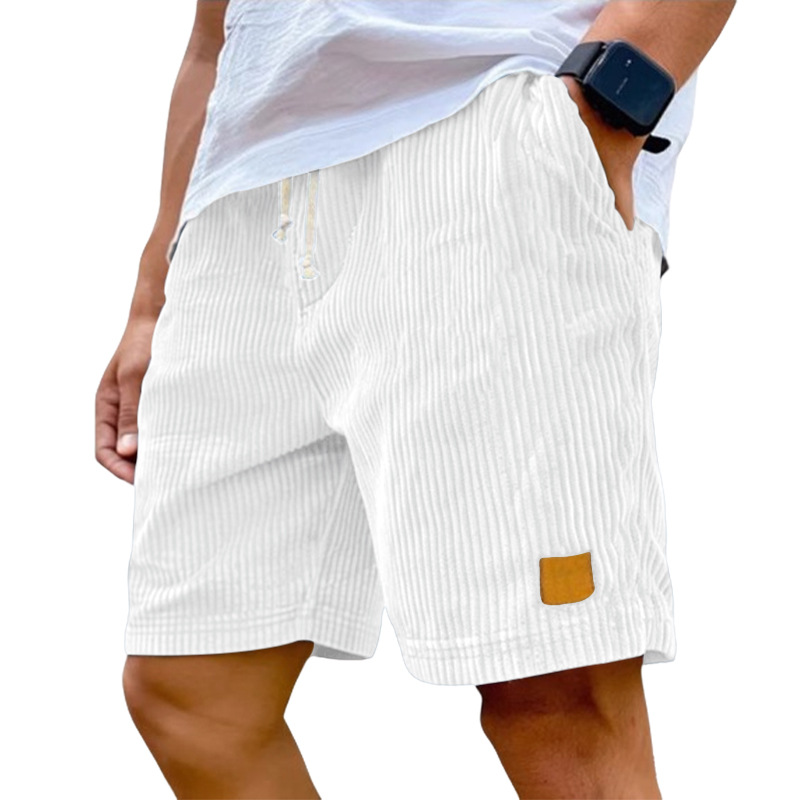 Men's Clothing Bottoms Shorts Men's Summer New Vintage Embroidered Leather Label Corduroy Lace-Up Casual Shorts