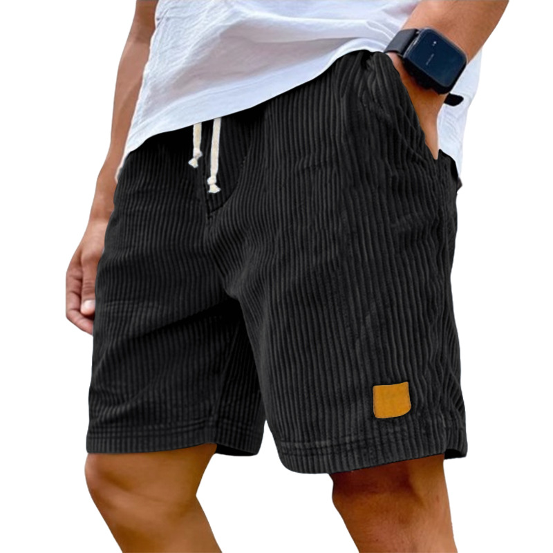 Men's Clothing Bottoms Shorts Men's Summer New Vintage Embroidered Leather Label Corduroy Lace-Up Casual Shorts