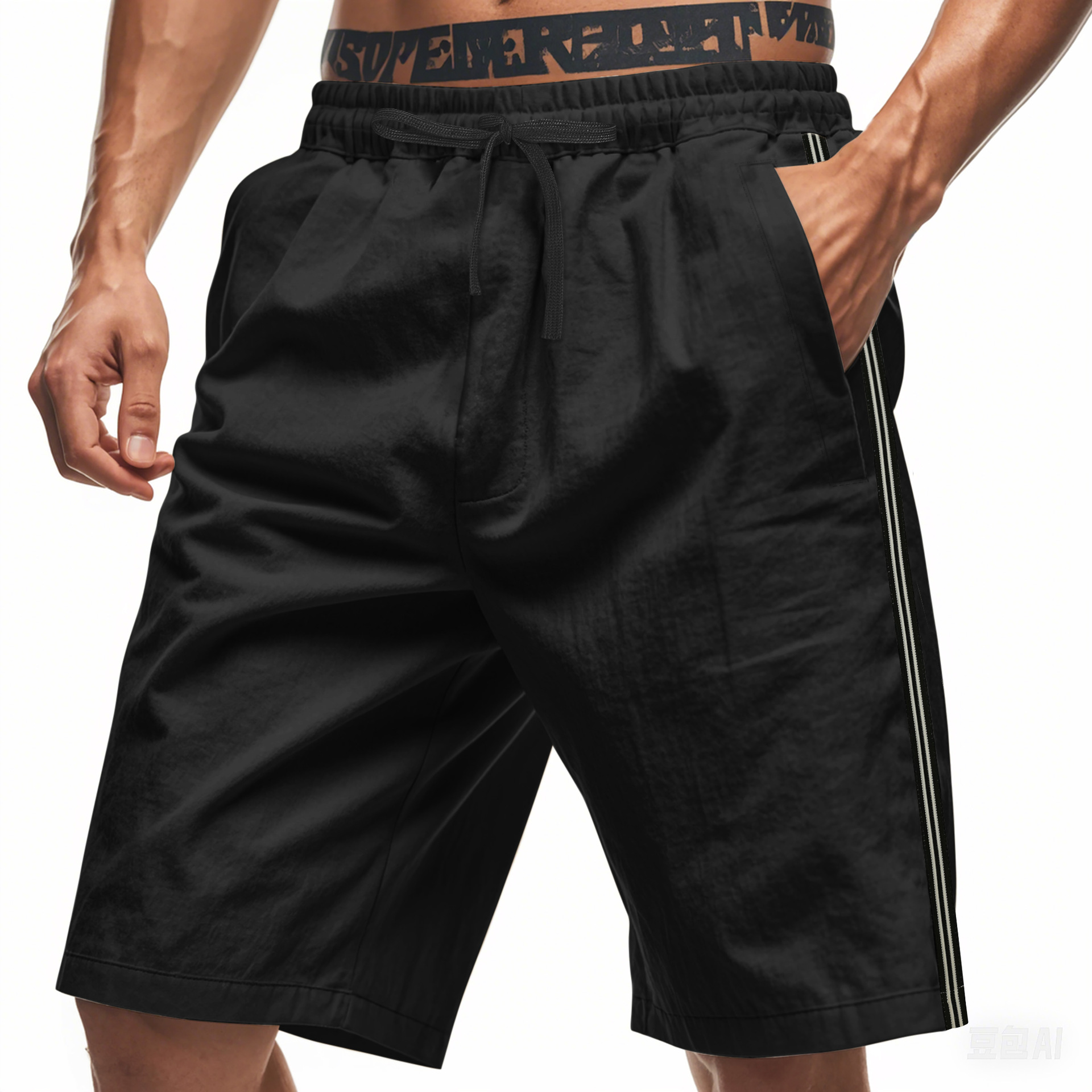 Men's Bottoms Shorts Men's Beach Outdoor Sports Shorts Breathable Striped Casual Five Quarter Pants