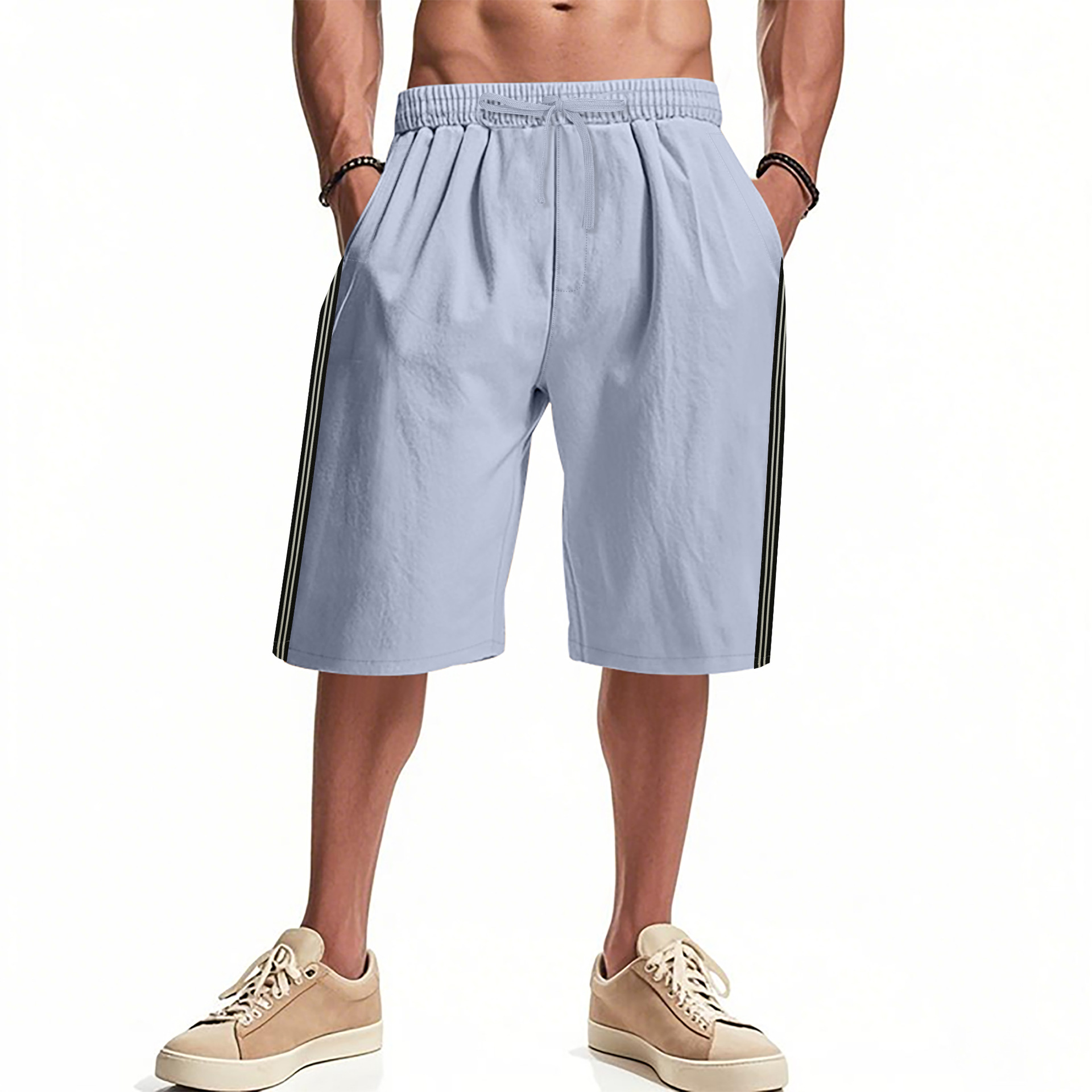 Men's Bottoms Shorts Men's Beach Outdoor Sports Shorts Breathable Striped Casual Five Quarter Pants