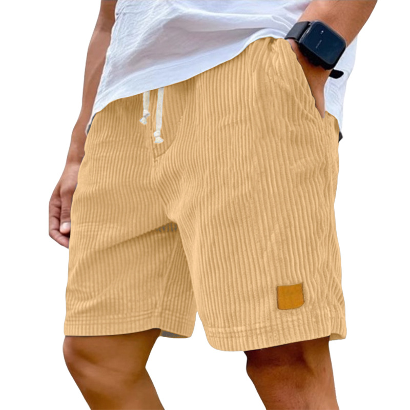 Men's Clothing Bottoms Shorts Men's Summer New Vintage Embroidered Leather Label Corduroy Lace-Up Casual Shorts